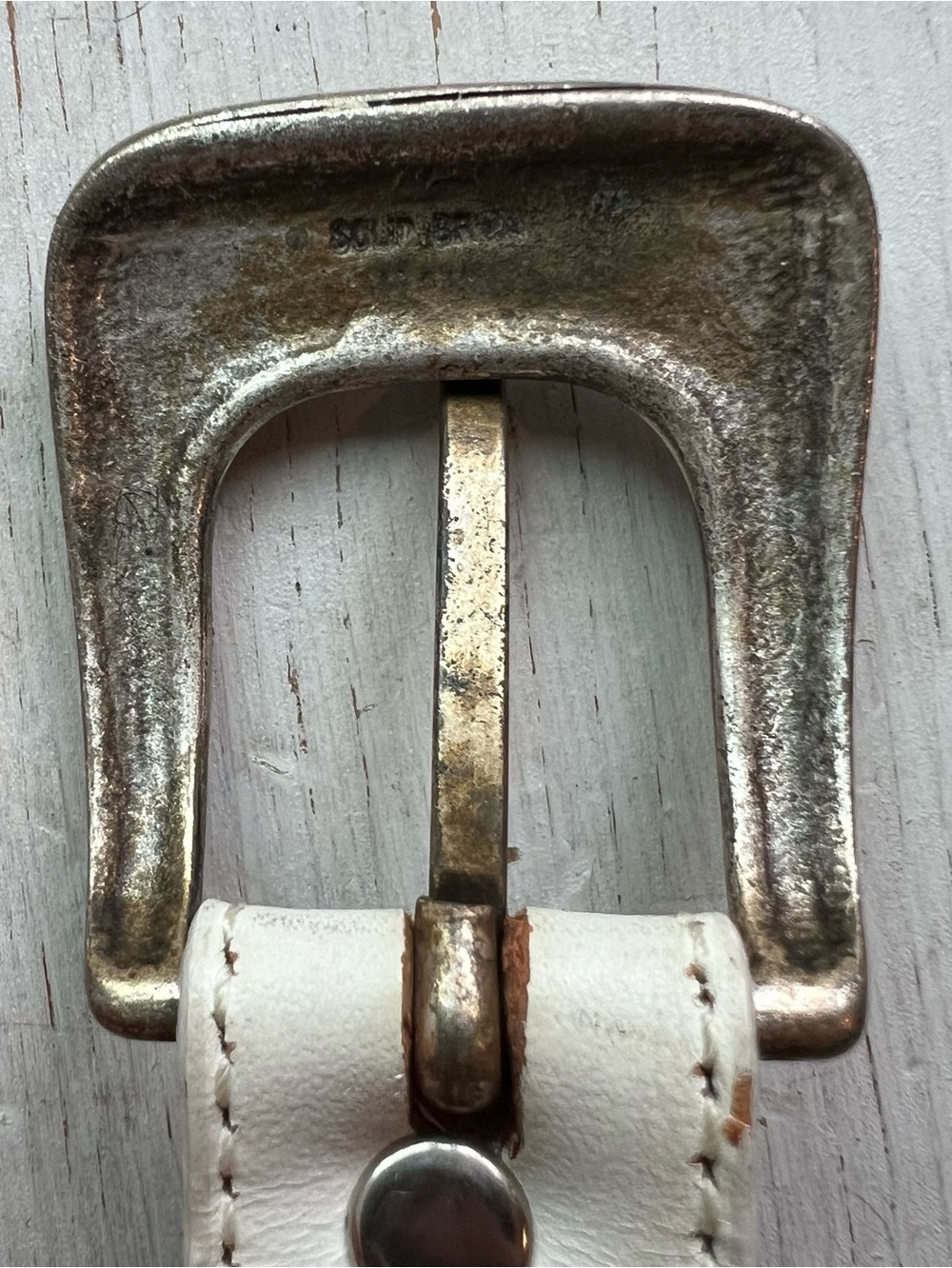 White Leather Western Style Belt with Antiqued Silver Buckle - Picture 8 of 15